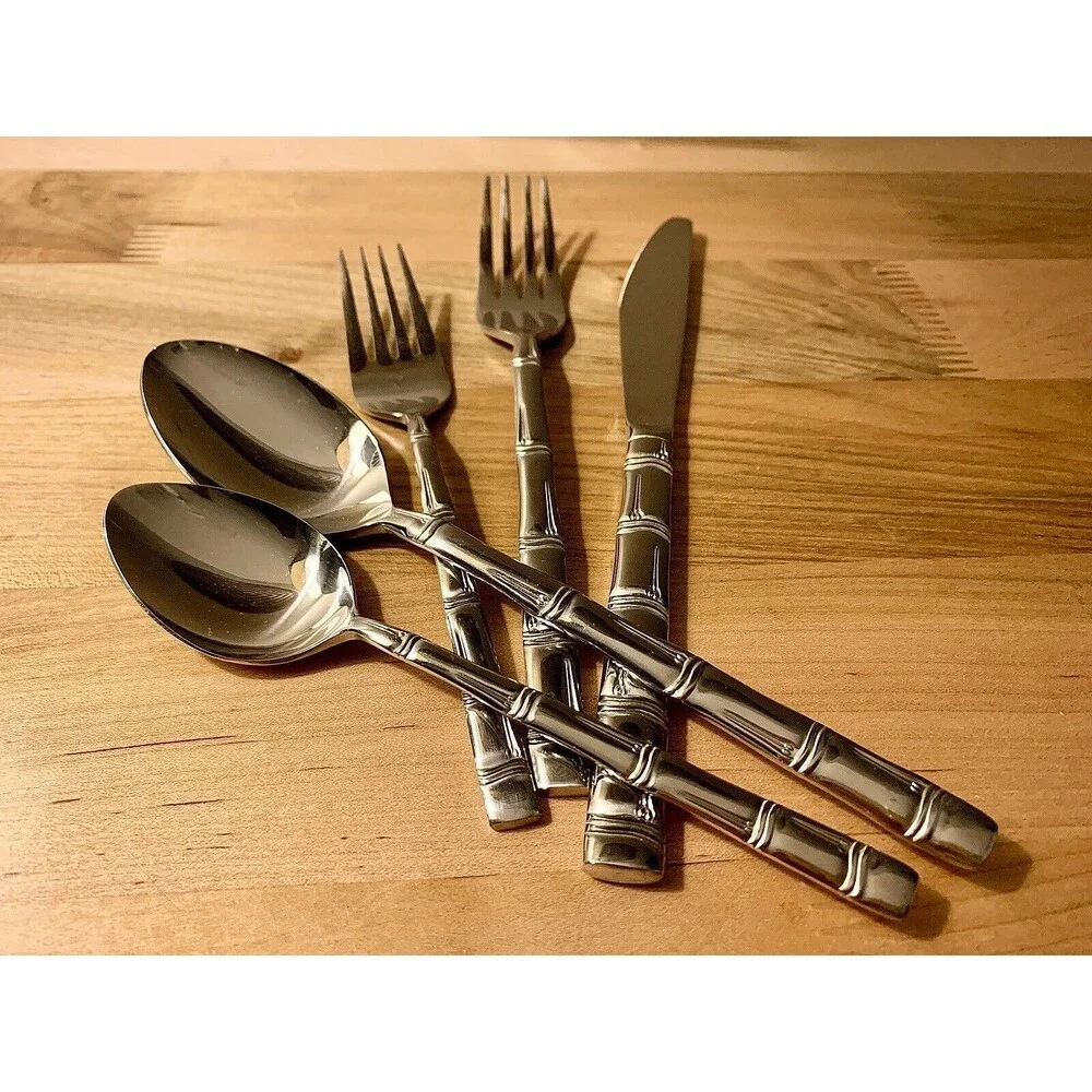 Vintage Oxford Hall Lanai Bamboo Flatware Stainless Steel 10 pc Lot Japan